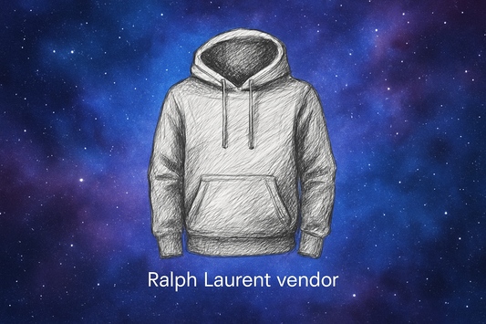 bakgrund: blå/ lila, lite som rymden. i mitten ska du med en blyertspenna rita en hoodie, och under de ska du i hyftsat liten text så att de ser bra ut om man kollar på mobilen skriva 'Ralph Laurent vendor'