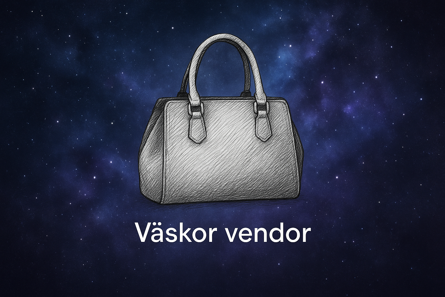 bakgrund: blå/ lila, lite som rymden. i mitten ska du med en blyertspenna rita en väska. under det ska du skriva 'Väskor vendor' i liten text men inte för liten men de sak se bra ut om man kollar från mobilen. håll allt i mitten och litet men inte för litet.