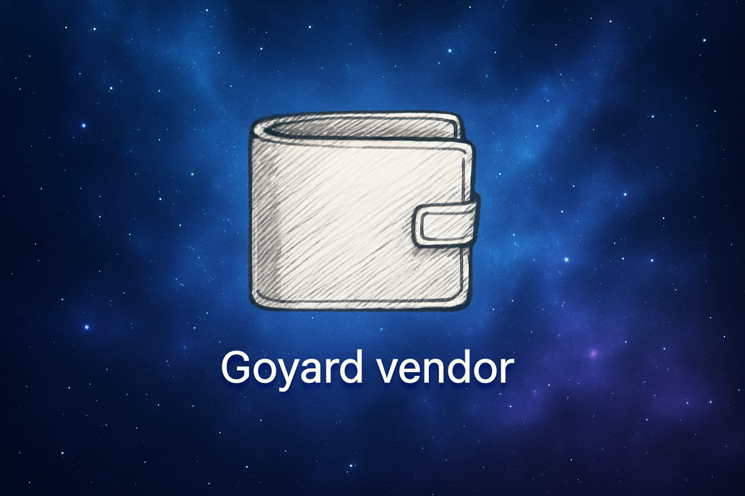 bakgrund: blå/lila, lite som rymden. i mitten ska du med en blyertspenna rita et plånbok och under det ska du skriva 'Goyard vendor'. håll allting relativt litet så det ser bra ut om man kollar från mobilen