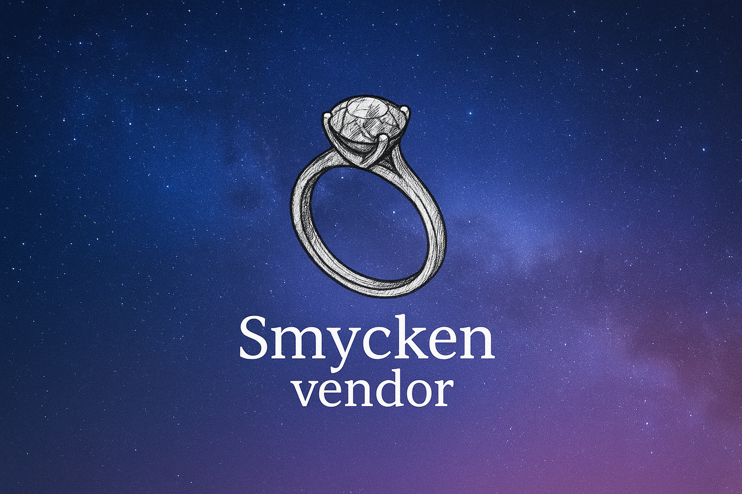 bakgrund: blå/lila, lite som rymden. i mitten ska du rita ett smycke med en blyertspenna och under det ska du skriva 'Smycken vendor'. håll allting i mitten och relativt litet så att det ser bra ut om man kollar från en mobil.