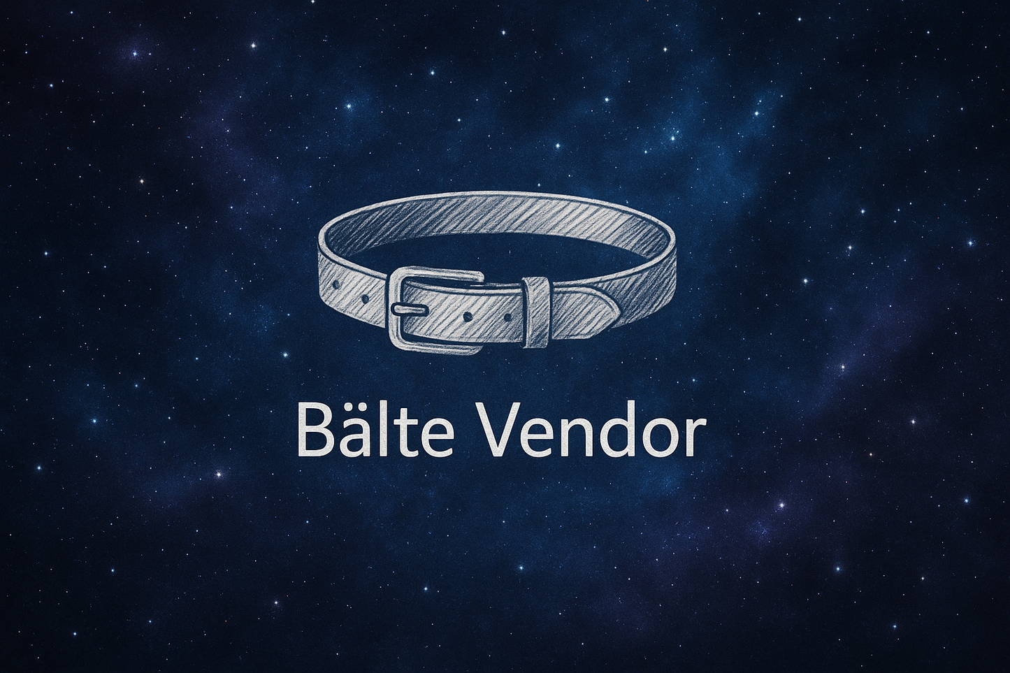 bakgrunden ska vara blå/ lila, som rymden. det sa vara ett ritat bälte i mtten ritat med en blyerts penna och under det ska de stå 'Bälte Vendor'