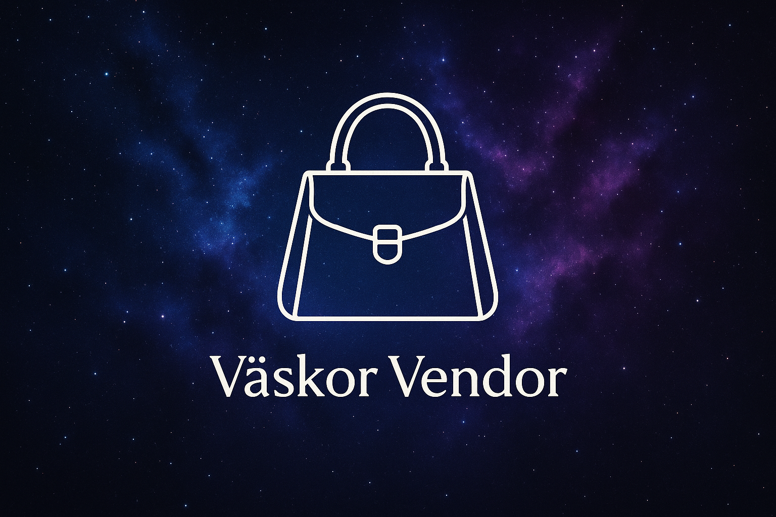 make a background thats blue/ purple, like space. Then add a drawn women bag in the middle. under that make a text that says 'Väskor Vendor'