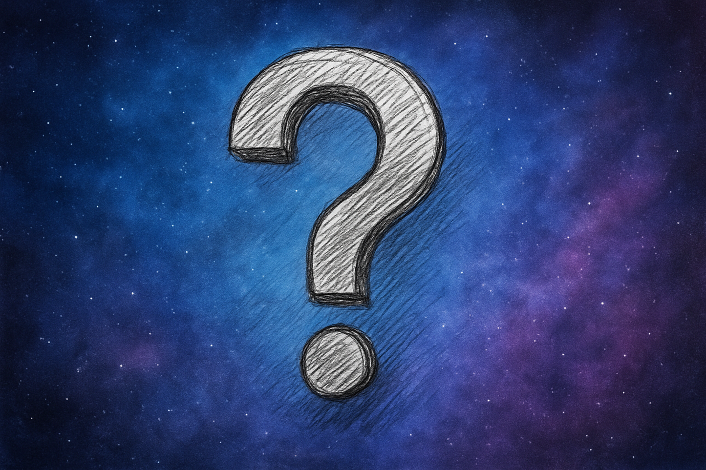 rita ett frågetecken i miten de ska se ut som den är ritad med en blyterspenna. Backgrunden ska vara blå/lila, lite som rymden